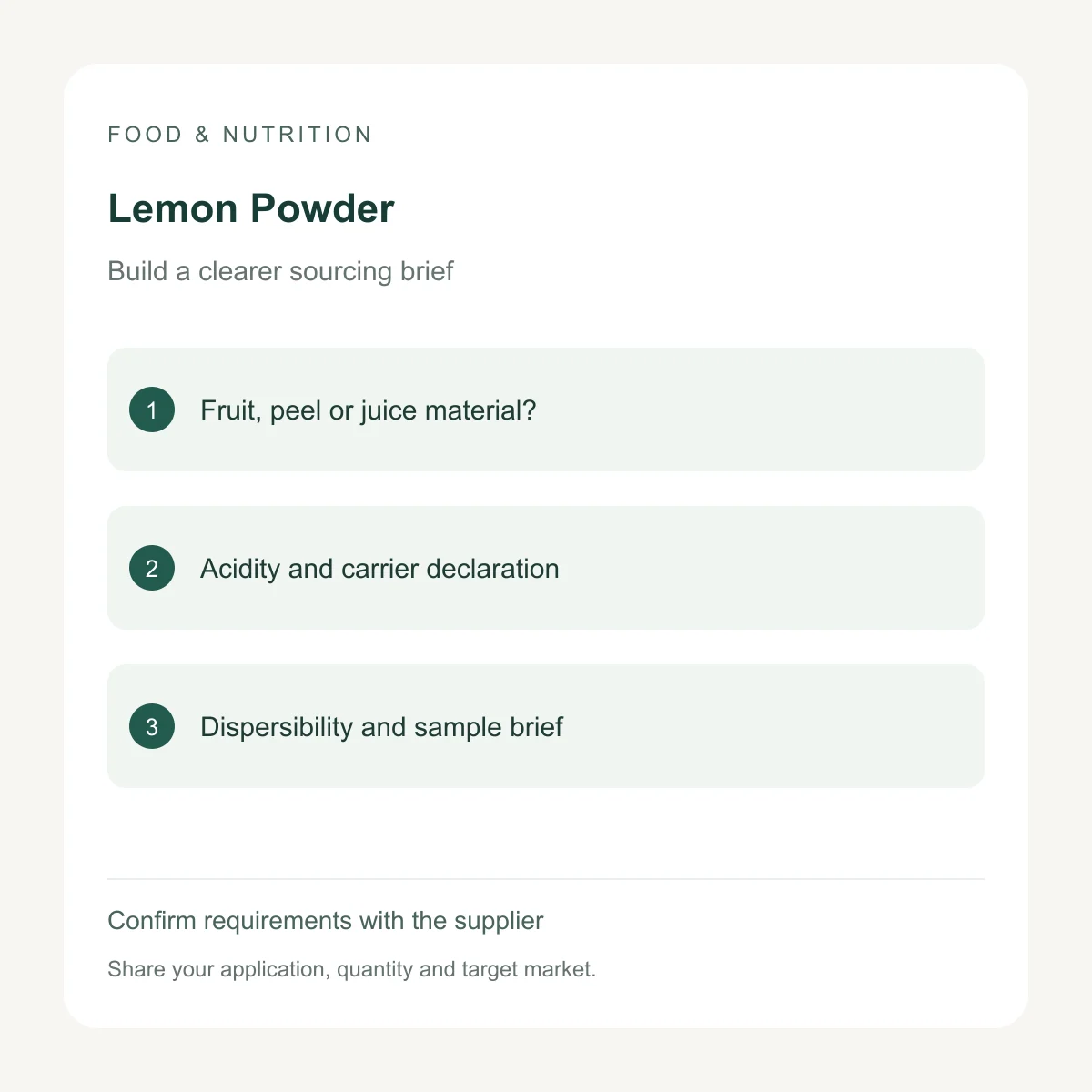 Lemon Powder procurement inputs to confirm