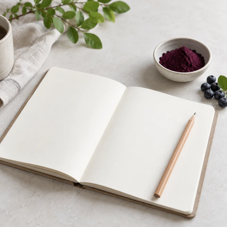 Blank notebook for planning a Bilberry Extract ingredient sourcing brief