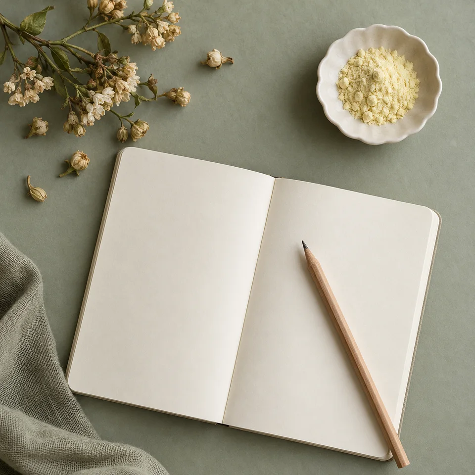 Blank notebook for planning a Rutin ingredient sourcing brief