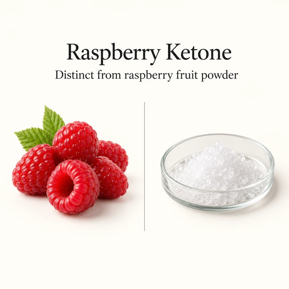 Raspberry Ketone identity distinction from raspberry fruit powder