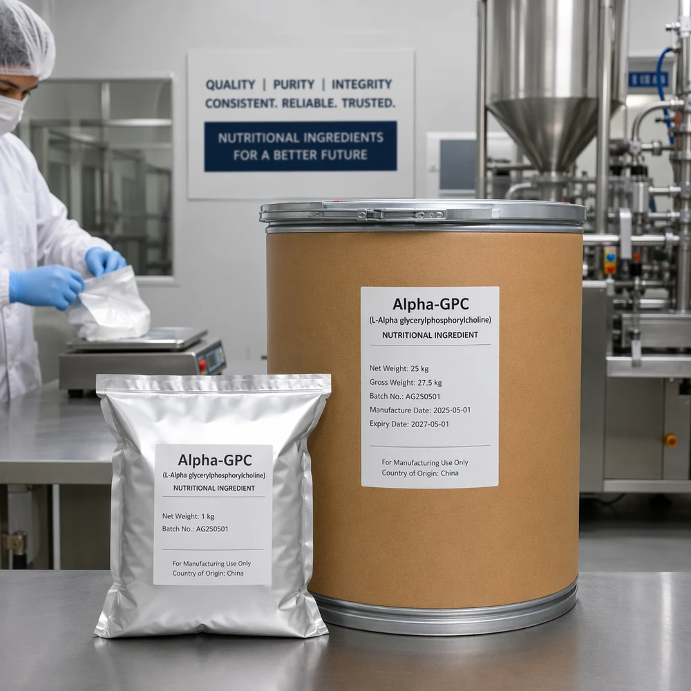 Alpha-GPC Powder packaging and supply presentation