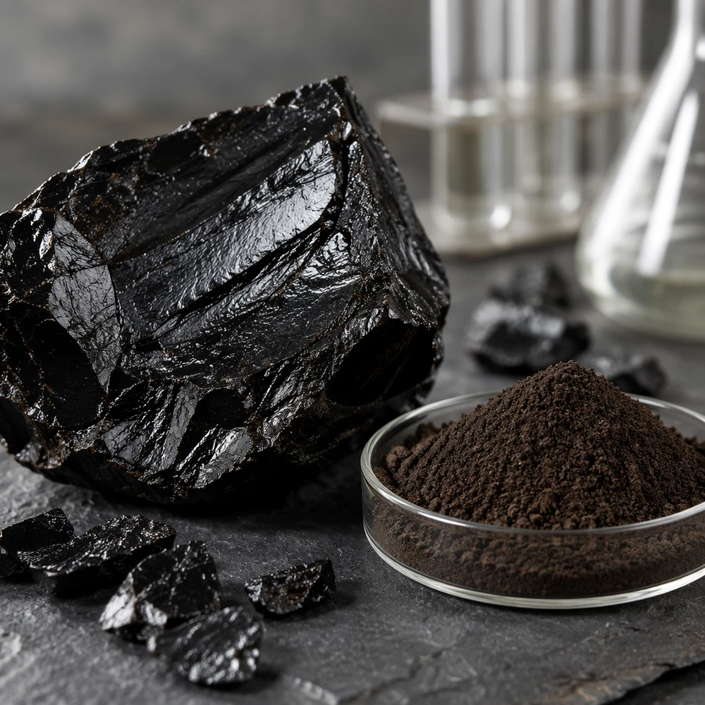 Shilajit Extract Standardized to 50% Fulvic Acid for Botanical Sourcing ingredient and specification presentation